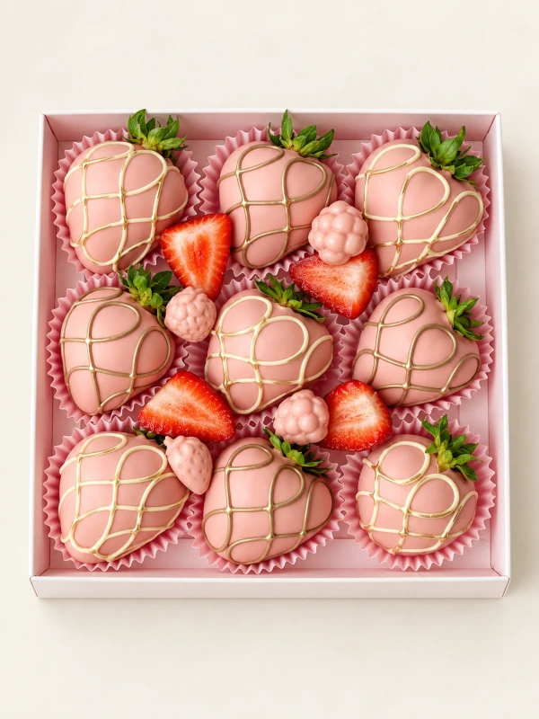 Клубничный бокс "Pink" — «Клубничный бокс Pink» — клубничный бокс Dolce Sweets из 1 ягоды клубники и 9 ягод клубники в цветном…